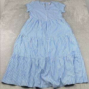 NEW PACT L 100% Organic Cotton Blue Striped Dress Pockets